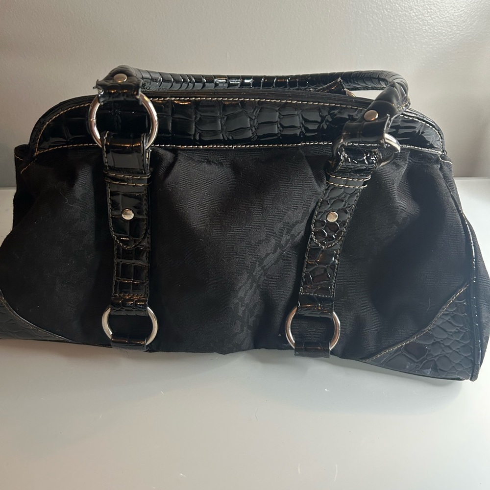 New York & Company Black Satchel with Silver Hardware